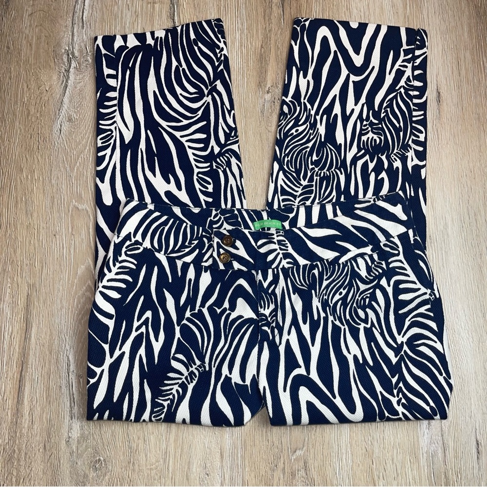 Lilly Pulitzer Womens 2 Palm Beach Fit Navy Blue Tropical Cropped Pants Nautical